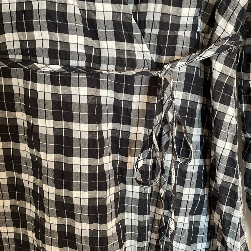 Ganni Long Sleeve Check Seersucker Wrap Dress - Picture 5 of 8